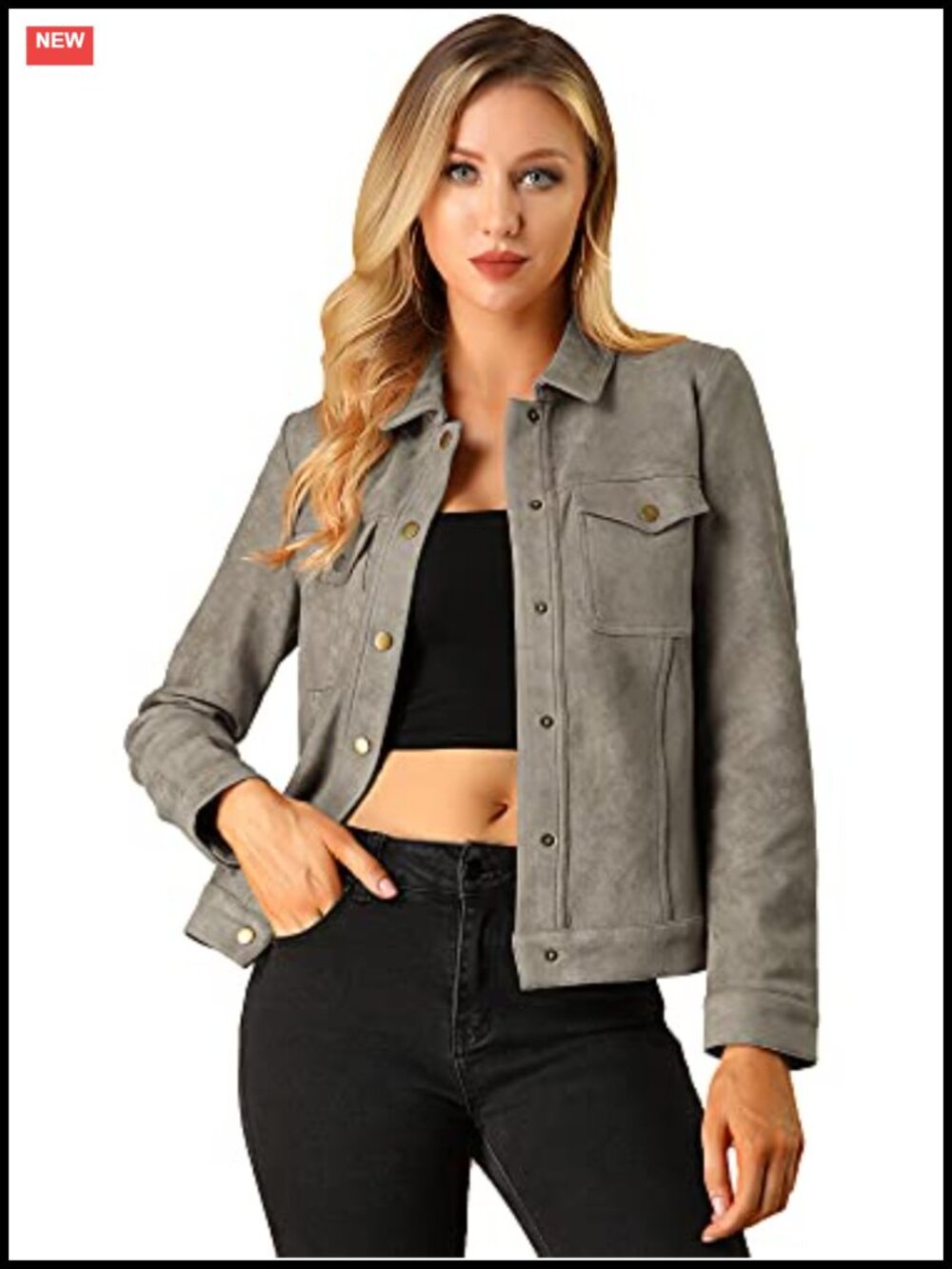 Faux Suede Shacket Snap Button Loose Fit Chest Flap Pockets Women's Casual